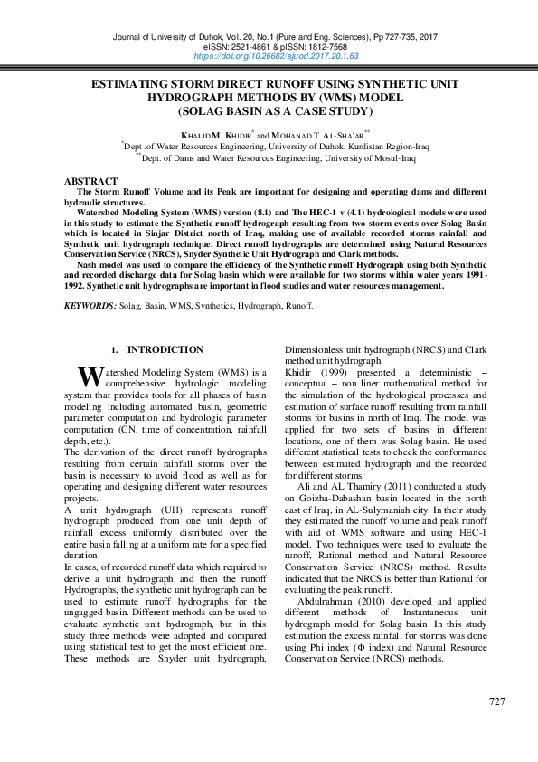 (PDF) Estimating Storm Direct Runoff Using Synthetic Unit Hydrograph ...