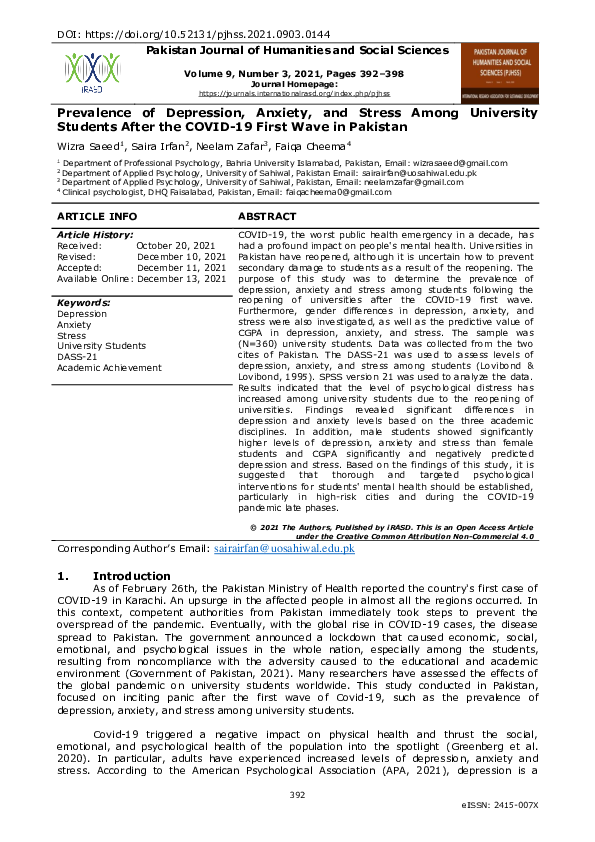 (PDF) Prevalence of Depression, Anxiety, and Stress Among University ...