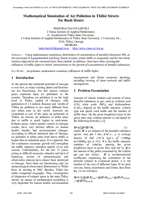 (PDF) Mathematical simulation of air pollution in Tbilisi streets for ...