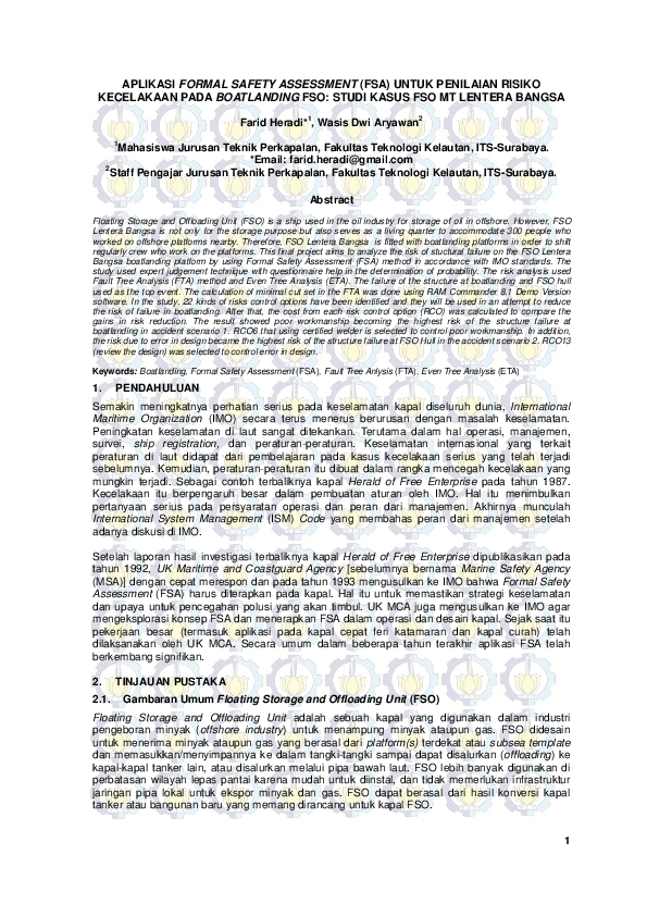 (PDF) Aplikasi Formal Safety Assessment (Fsa) Untuk Penilaian Risiko ...