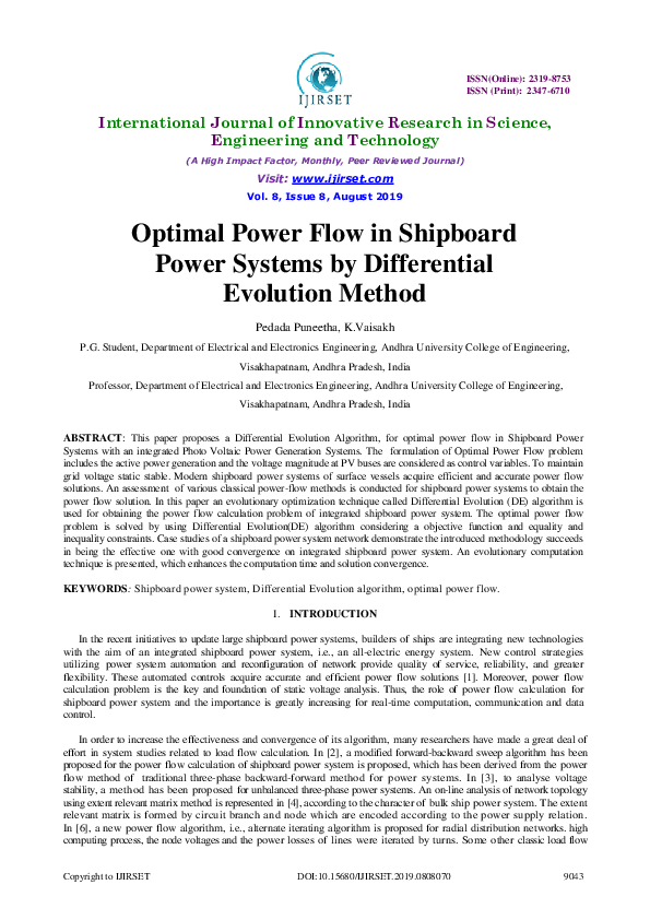 (PDF) Optimal Power Flow in Shipboard Power Systems by Differential ...