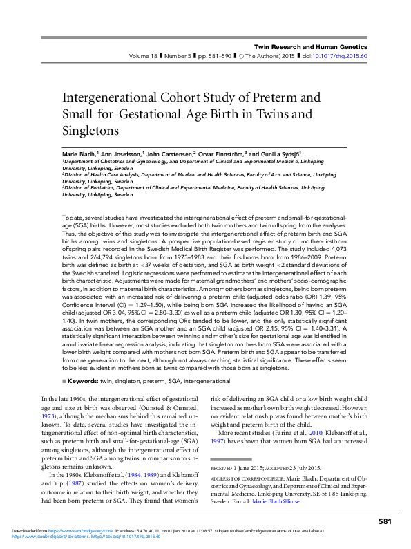 (PDF) Intergenerational Cohort Study of Preterm and Small-for ...