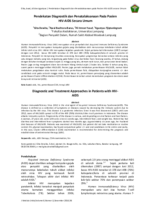 (PDF) Pendekatan Diagnostik dan Penatalaksanaan Pada Pasien HIV-AIDS ...