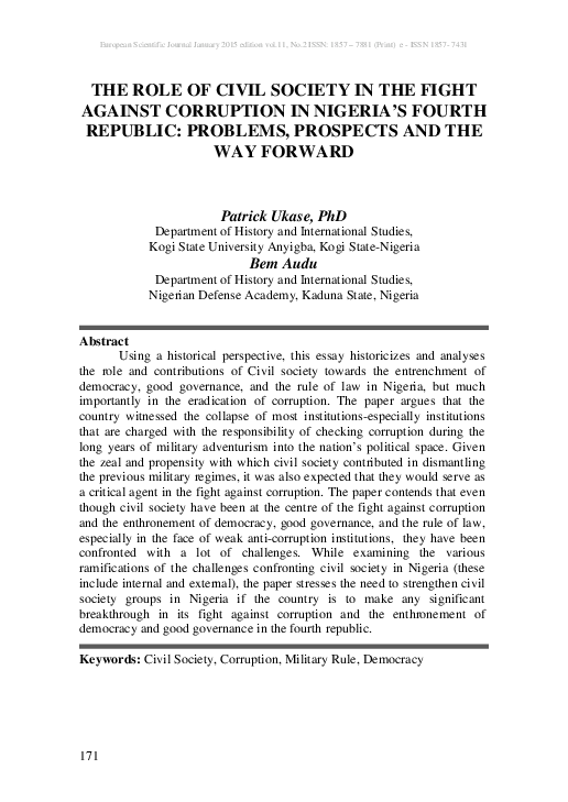 (PDF) The Role of Civil Society in the Fight Against Corruption in ...