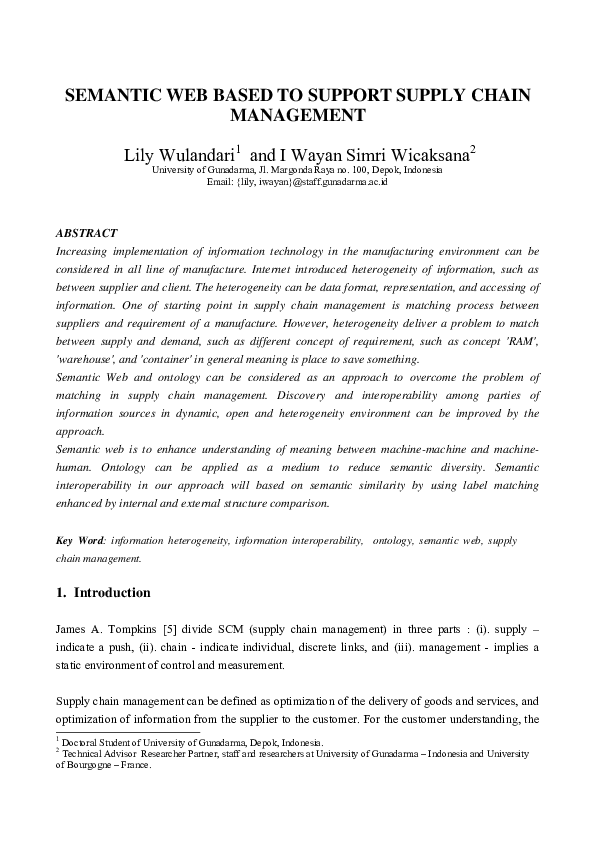 (PDF) Semantic Web Based To Support Supply Chain Management