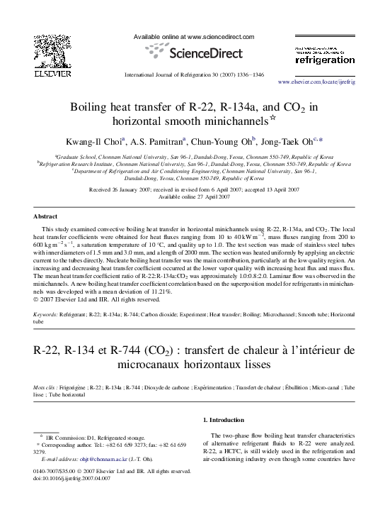 (PDF) Boiling heat transfer of R-22, R-134a, and CO2 in horizontal ...