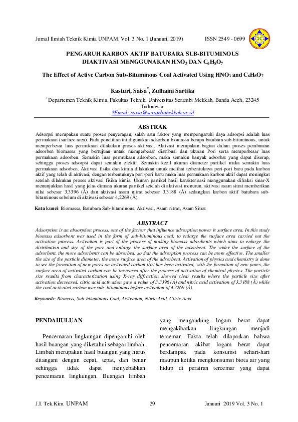 (PDF) The Effect of Active Carbon Sub-Bituminous Coal Activated Using ...