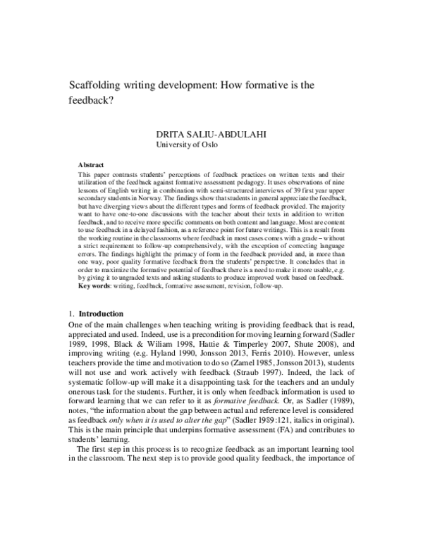 (PDF) Scaffolding writing development: How formative is the feedback?