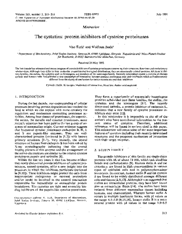 (PDF) The cystatins: Protein inhibitors of cysteine proteinases