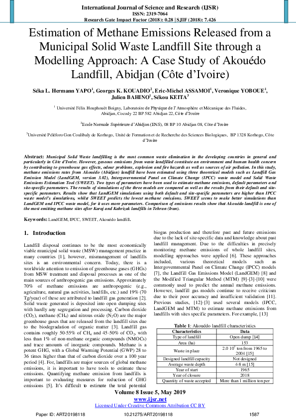 (PDF) Estimation of Methane Emissions Released from a Municipal Solid ...