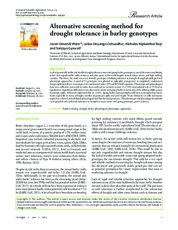 (PDF) Alternative screening method for drought tolerance in barley ...