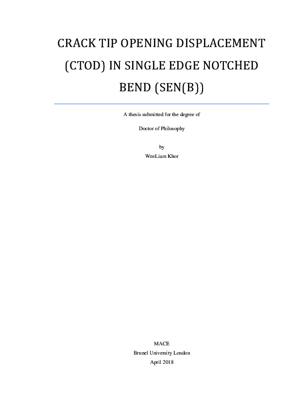 (PDF) Crack tip opening displacement (CTOD) in single edge notched bend ...
