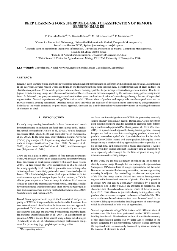 (PDF) Deep learning for superpixel-based classification of remote ...