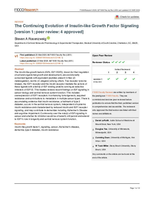 (PDF) The Continuing Evolution of Insulin-like Growth Factor Signaling