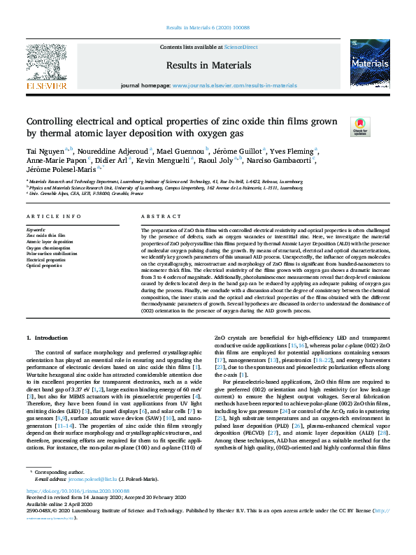 (PDF) Controlling electrical and optical properties of zinc oxide thin ...