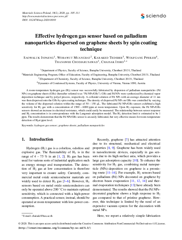 (PDF) Effective hydrogen gas sensor based on palladium nanoparticles ...