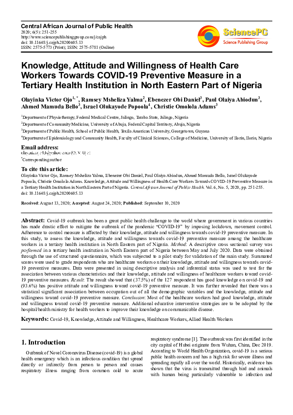 (PDF) Knowledge, Attitude and Willingness of Health Care Workers ...