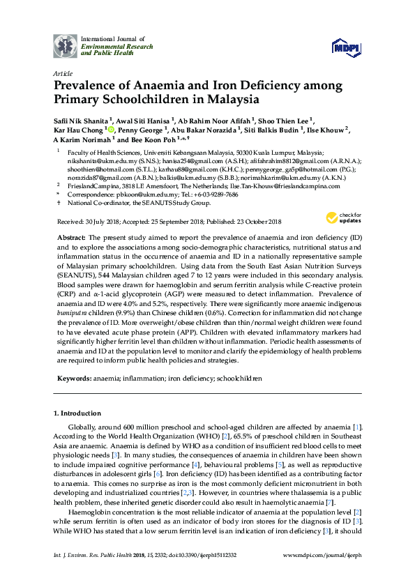 (PDF) Prevalence of Anaemia and Iron Deficiency among Primary ...