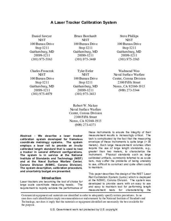 (PDF) A Laser Tracker Calibration System