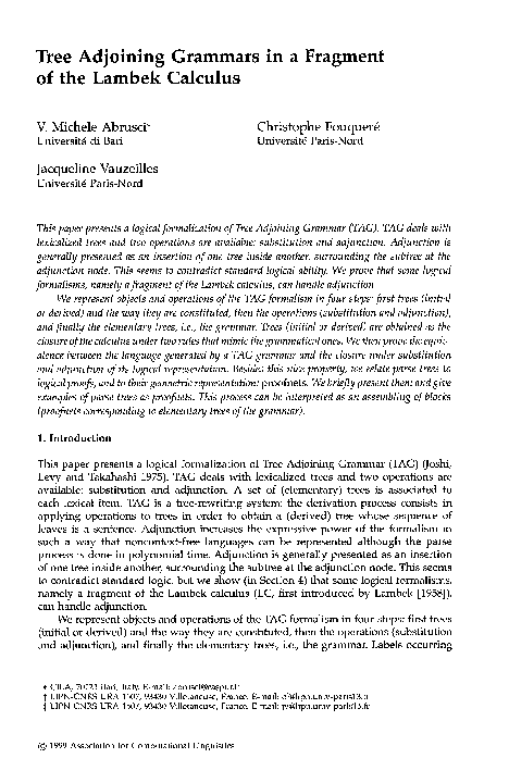 (PDF) Tree Adjoining Grammars in a Fragment of the Lambek Calculus