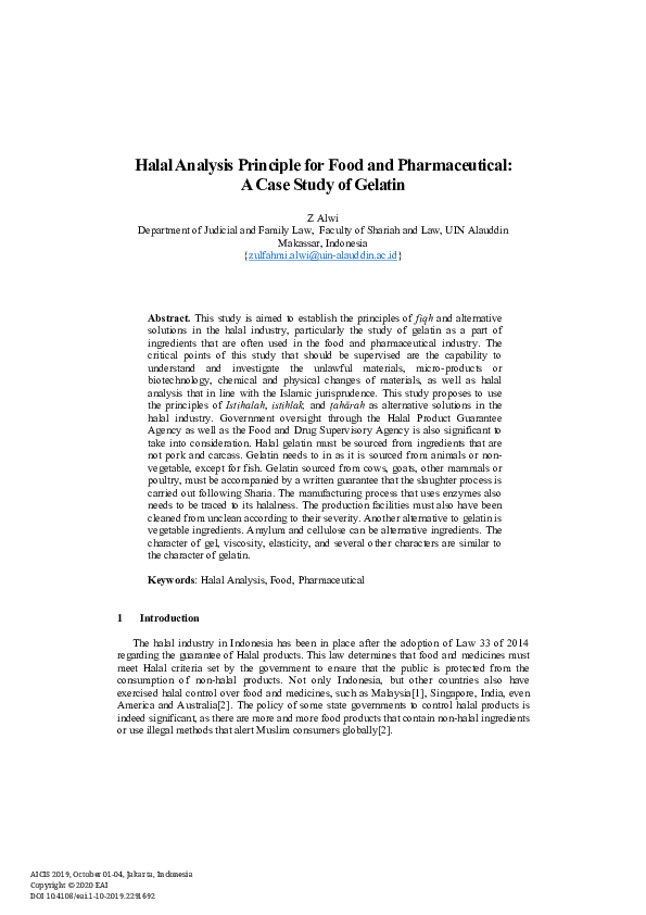 (PDF) Halal Analysis Principle for Food and Pharmaceutical: A Case ...