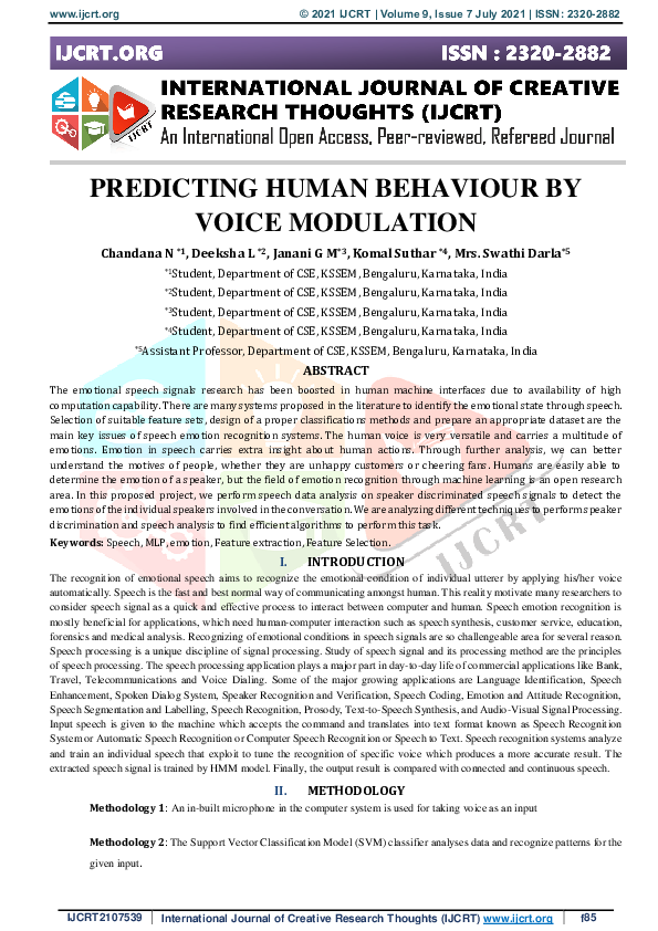(PDF) Predicting Human Behaviour by Voice Modulation