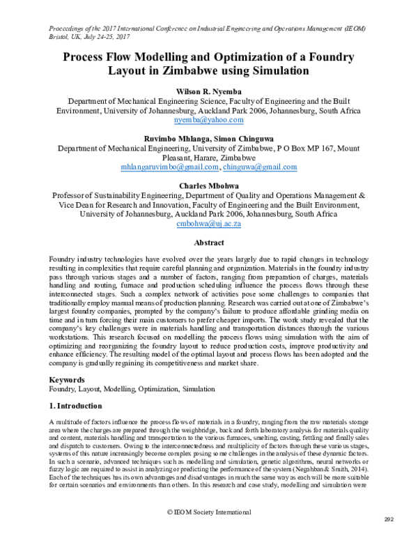 (PDF) Process Flow Modelling and Optimization of a Foundry Layout in ...