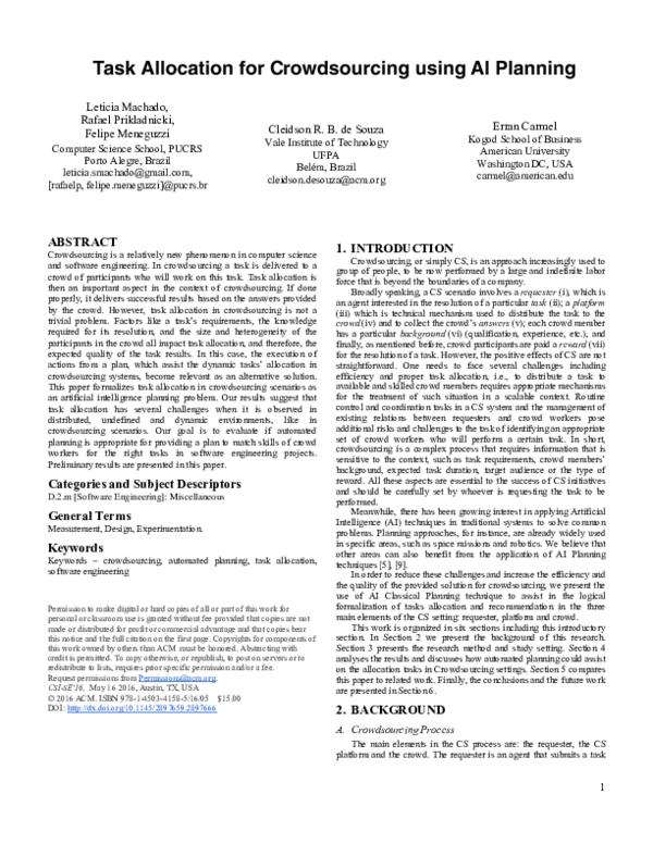 (PDF) Task allocation for crowdsourcing using AI planning