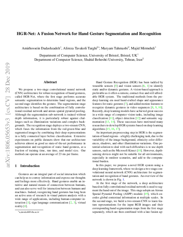 (PDF) HGR-Net: A Two-stage Convolutional Neural Network for Hand ...