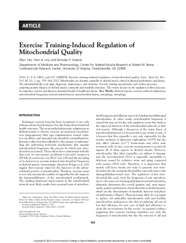 (PDF) Exercise training-induced regulation of mitochondrial quality ...