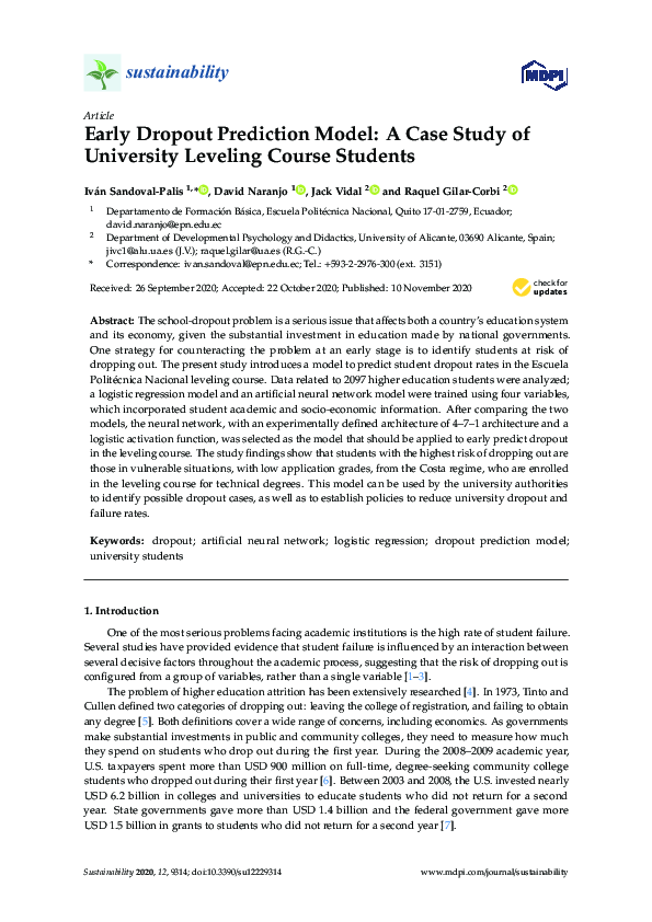 (PDF) Early Dropout Prediction Model: A Case Study of University ...