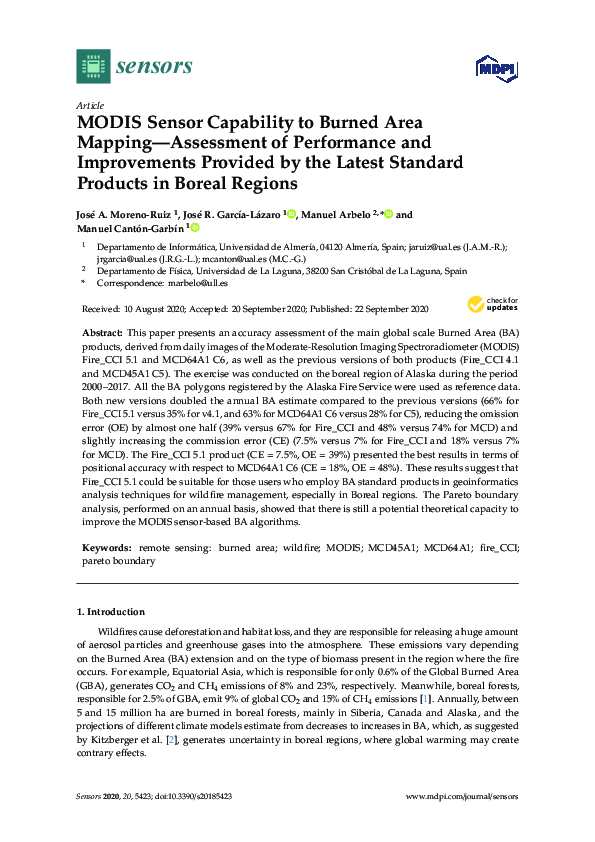 (PDF) MODIS Sensor Capability to Burned Area Mapping—Assessment of ...