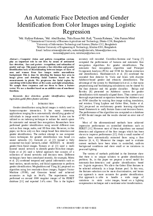 (PDF) An Automatic Face Detection and Gender Identification from Color ...