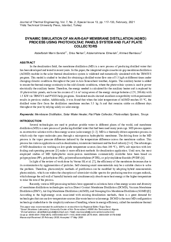 (PDF) Dynamic Simulation of an Air-Gap Membrane Distillation (Agmd ...