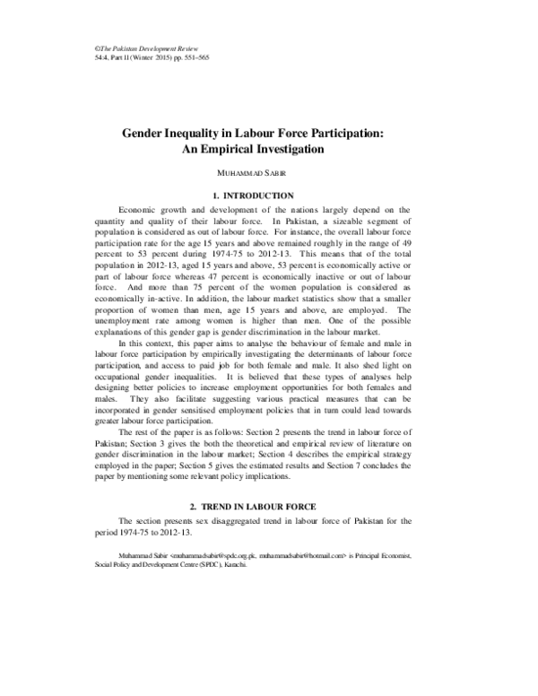 (PDF) Gender Inequality in Labour Force Participation: An Empirical ...