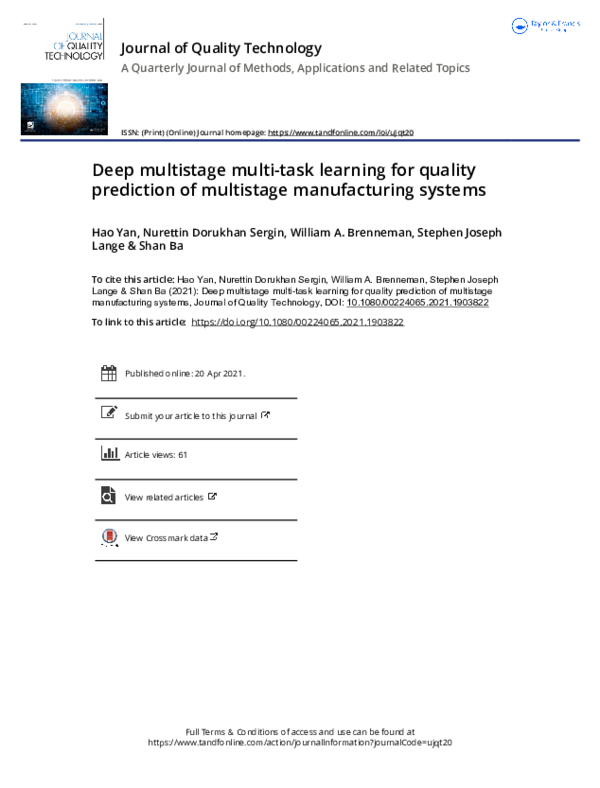 (PDF) Deep multistage multi-task learning for quality prediction of ...