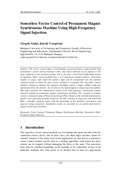 (PDF) Sensorless Vector Control of Permanent Magnet Synchronous Machine ...