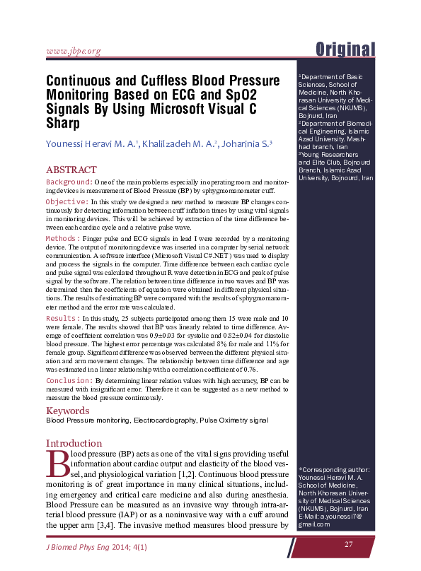 (PDF) Continuous and Cuffless Blood Pressure Monitoring Based on ECG ...