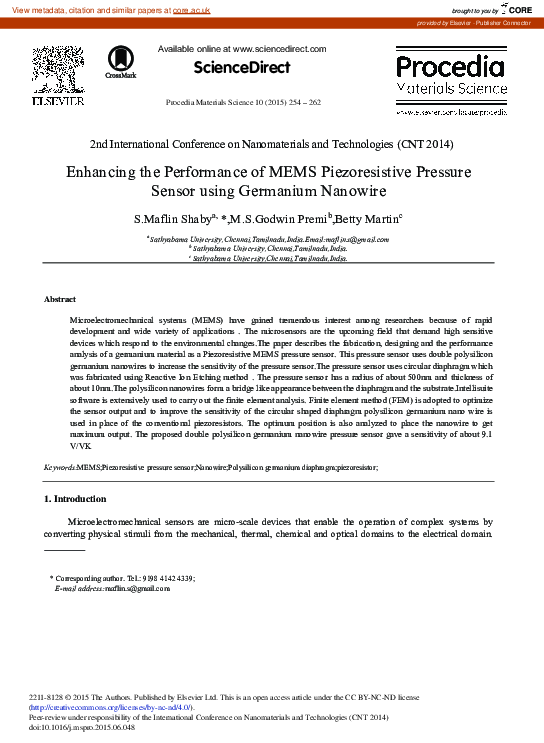 (PDF) Enhancing the Performance of MEMS Piezoresistive Pressure Sensor ...