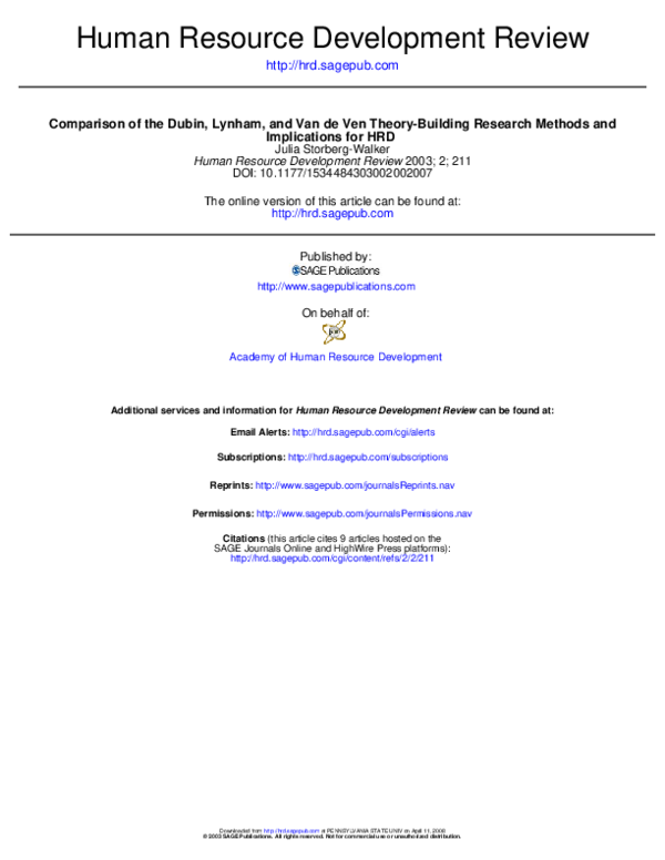 (PDF) Comparison of the Dubin, Lynham, and Van de Ven theory-building ...