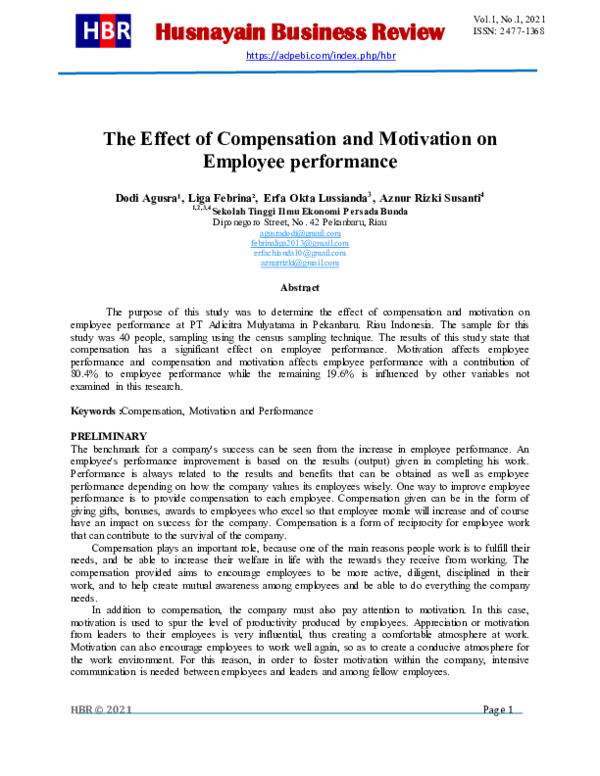 (PDF) The Effect of Compensation and Motivation on Employee performance