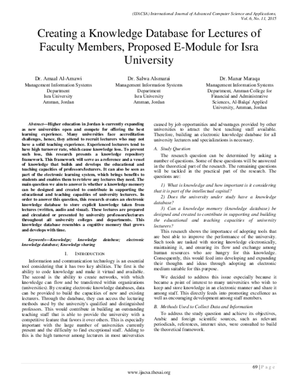 (PDF) Creating a Knowledge Database for Lectures of Faculty Members ...
