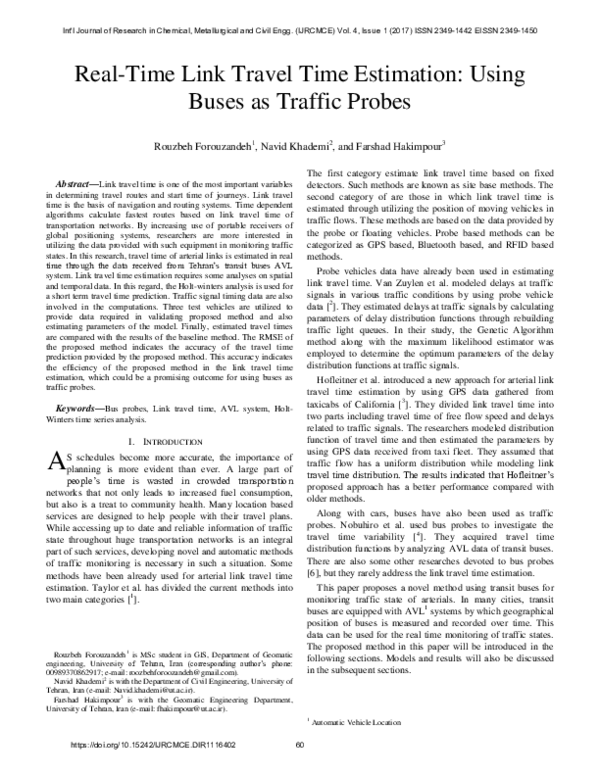 (PDF) Real-Time Link Travel Time Estimation: Using Buses as Traffic Probes
