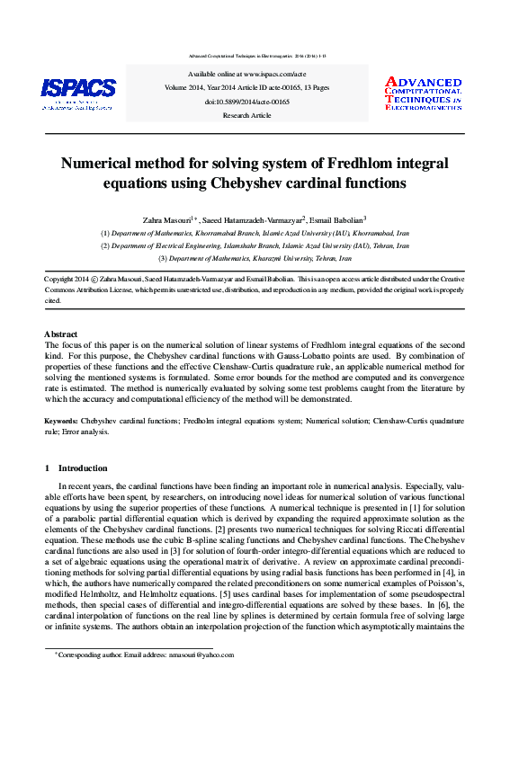 (PDF) Numerical method for solving system of Fredhlom integral ...