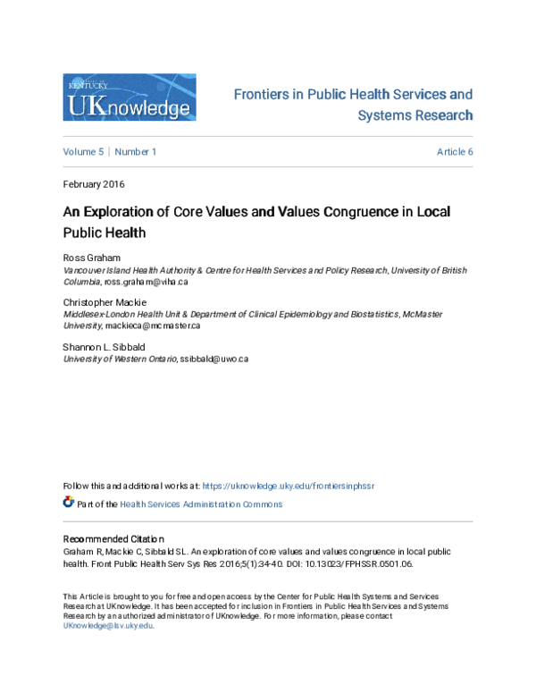 (PDF) An Exploration of Core Values and Values Congruence in Local ...