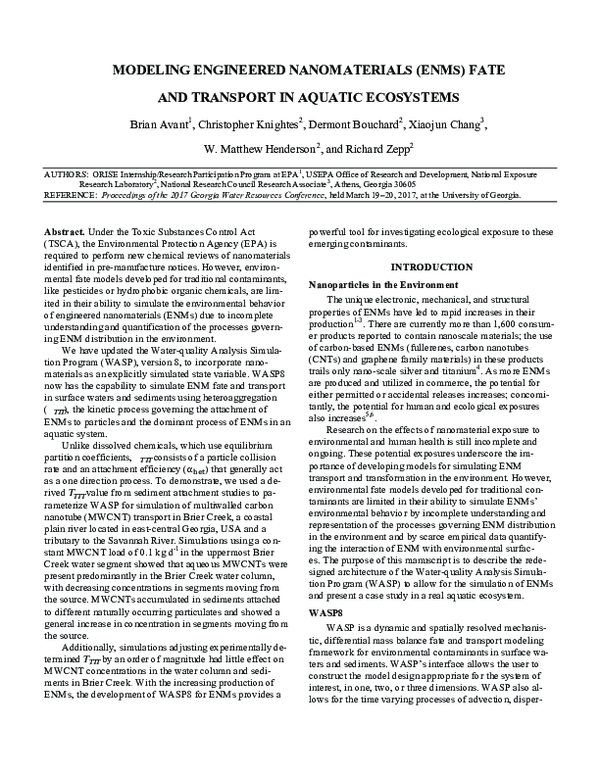 (PDF) Modeling Engineered Nanomaterials ( Enms ) Fate and Transport in ...