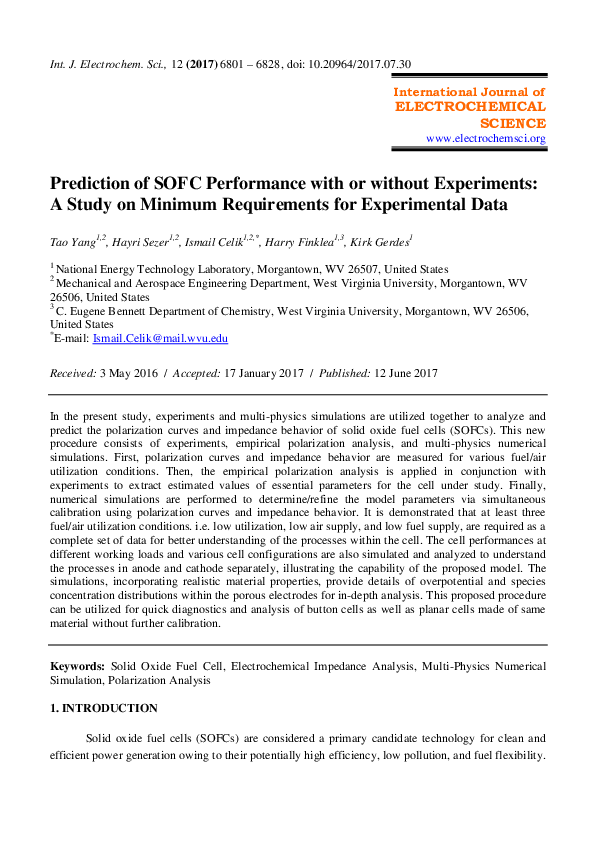 (PDF) Prediction of SOFC Performance with or without Experiments: A ...