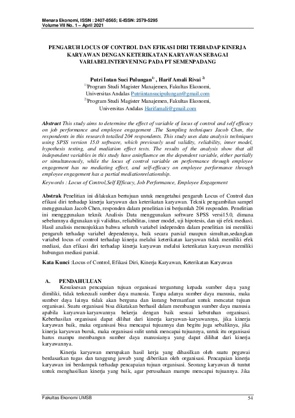 (PDF) Pengaruh Locus of Control Dan Efikasi Diri Terhadap Kinerja ...
