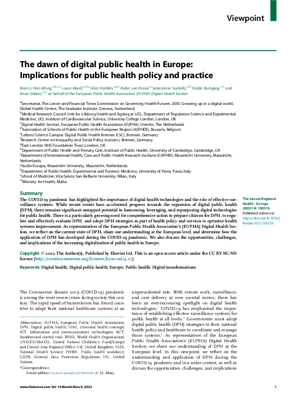 (PDF) The dawn of digital public health in Europe: Implications for ...