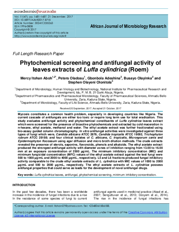 (PDF) Phytochemical screening and antifungal activity of leaves ...